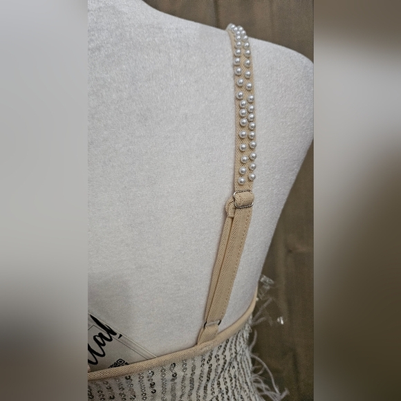 BELLA BARNETT Sequin/beaded Feather Fringe Mini Dress. Silver. Size XS NWT - Picture 14 of 16